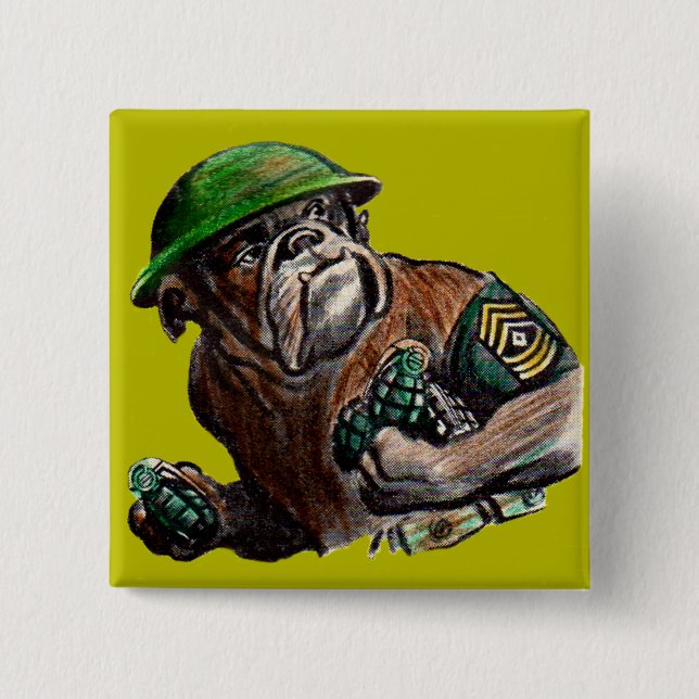 WWII bulldog dog soldier Sgt. Rover Pinback Button (Front)