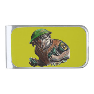 WWII bulldog dog soldier Sgt. Rover Silver Finish Money Clip