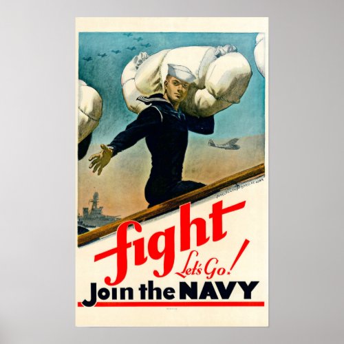 WWII Fight Lets Go Join the Navy Poster