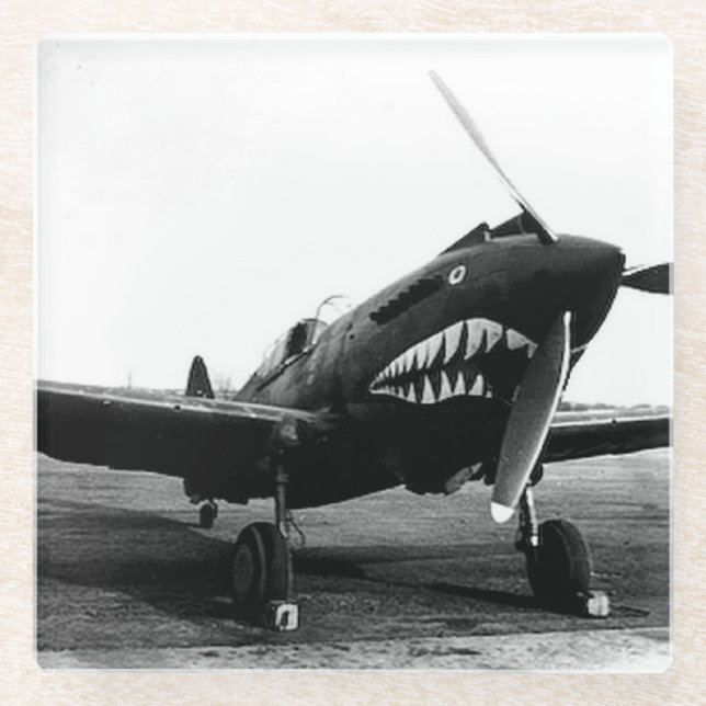 WWII Flying Tigers Curtiss P-40 Fighter Plane Glass Coaster (Front)