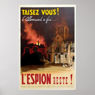 WWII French Propaganda Poster German Spies, French