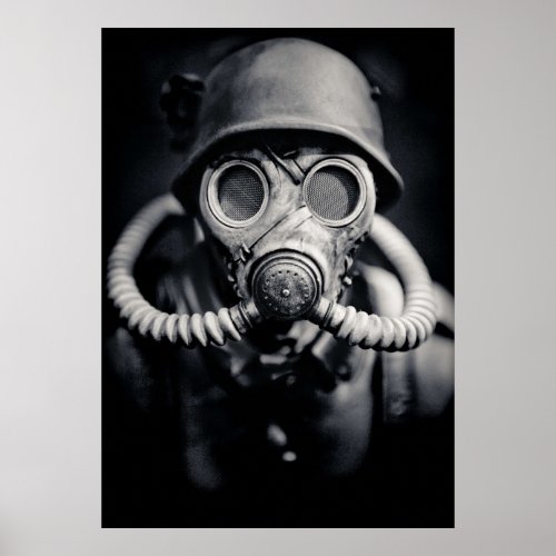 WWII German Solider in a Gas Mask Poster