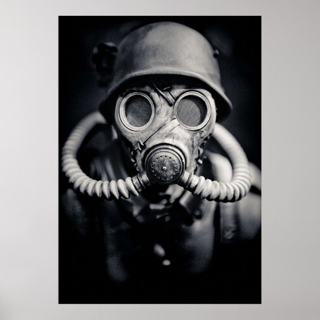 WWII German Solider in a Gas Mask Poster (Front)