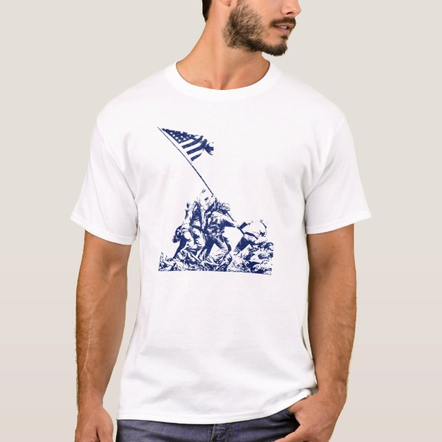 WWII Iwo Jima Flag Raising, blue T-Shirt (Front)