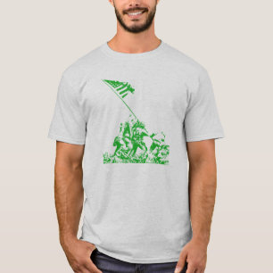 WWII Iwo Jima Flag Raising, green T-Shirt
