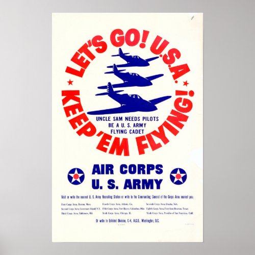 WWII Lets Go USA Keep Em Flying Poster