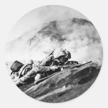 Wwii Marines On Iwo Jima Beachhead Classic Round Sticker by historicimage at Zazzle