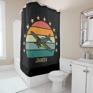WWII Military Fighter War Airplane Retro Shower Curtain