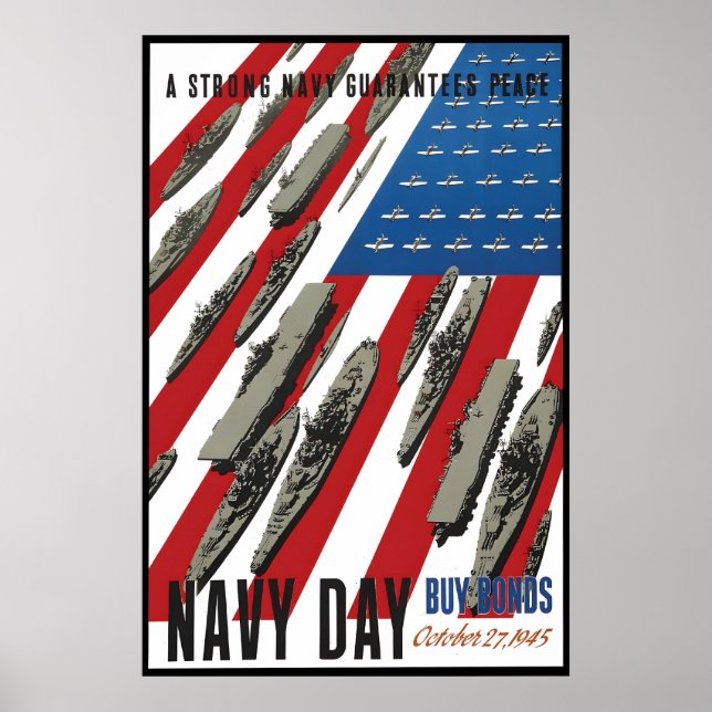WWII Navy Day Poster A Strong Navy Guarantees (Front)