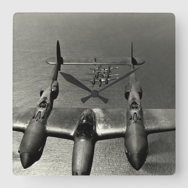 WWII P-38 Lightnings Square Wall Clock (Front)