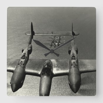 Wwii P-38 Lightnings Square Wall Clock by historicimage at Zazzle