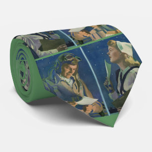 WWII pilot and nurse long distance romance print Neck Tie