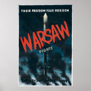 WWII Poster Poland Warsaw uprising Warsaw fights!
