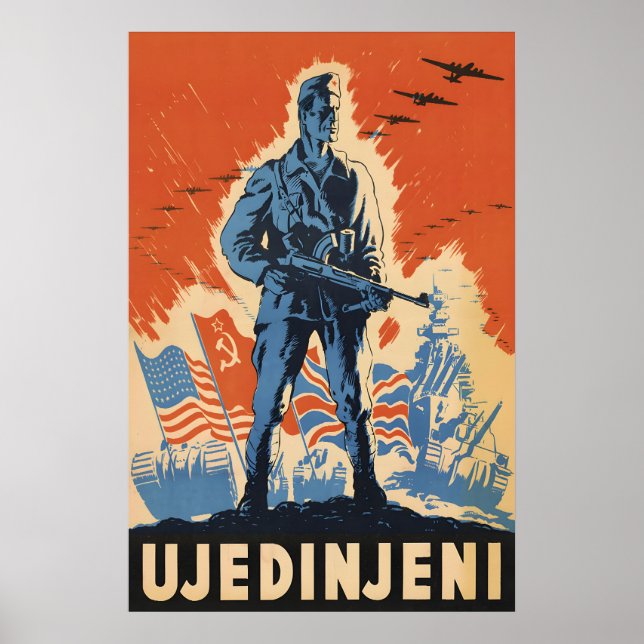 WWII Poster SFR Yugoslavia Partisans unite! (Front)