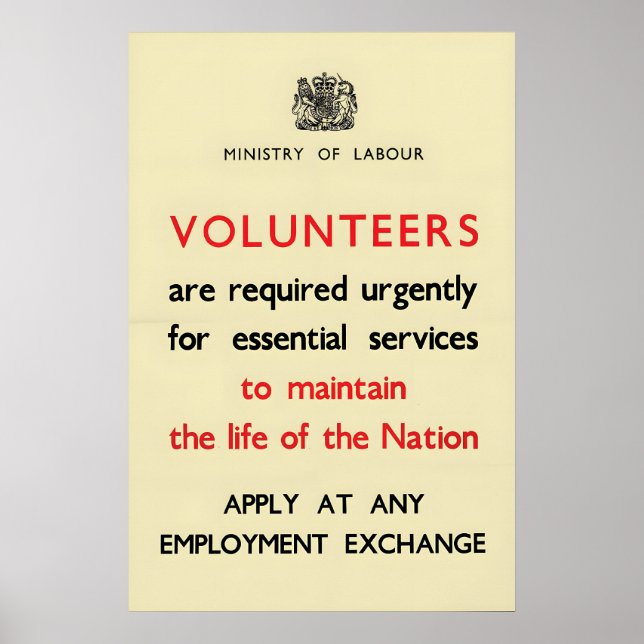 WWII Propaganda Poster Britain Ministry of Labour (Front)