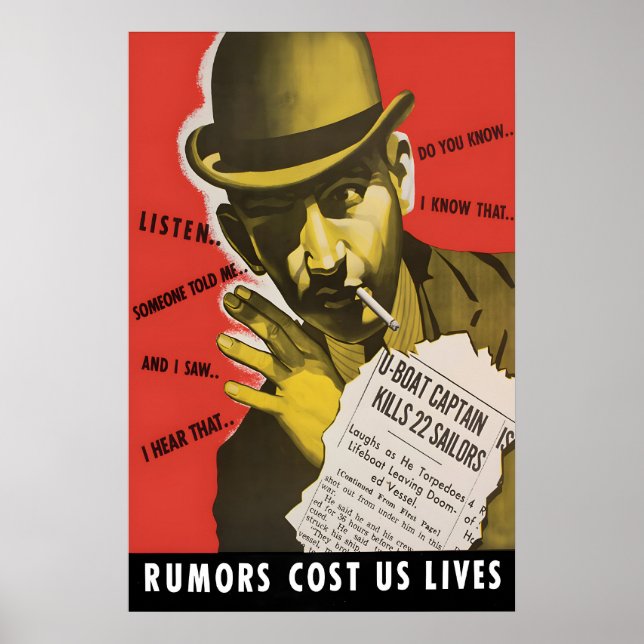 WWII Propaganda Poster Rumors Cost Lives (Front)