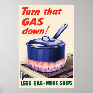WWII Propaganda Poster Turn That Gas Down! Britain