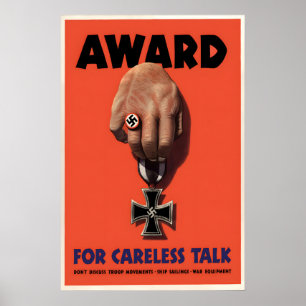 WWII Propaganda Poster USA Award for careless talk