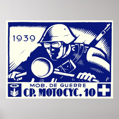 WWII Swiss Motorcycle Company blue Poster