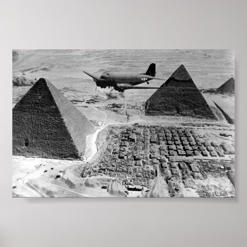 WWII Transport Planes Flying Over Pyramids Poster