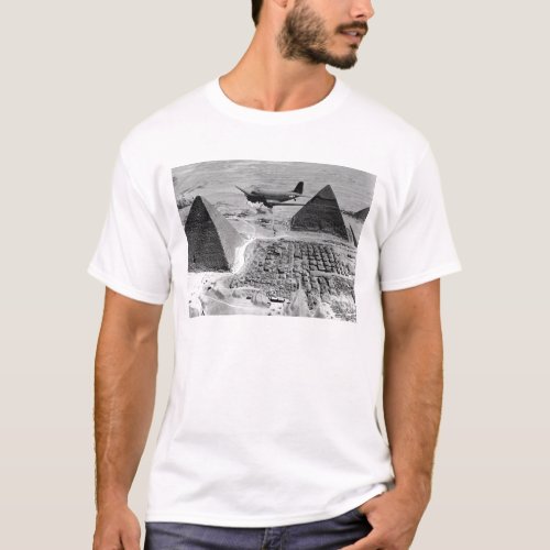 WWII Transport Planes Flying Over Pyramids T_Shirt