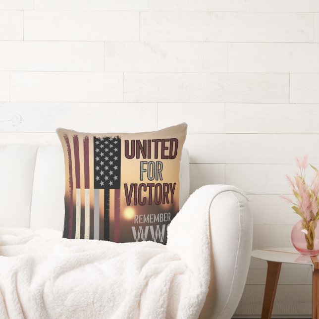 WWII United Victory Flag Memorial Veterans Tribute Throw Pillow (Couch)