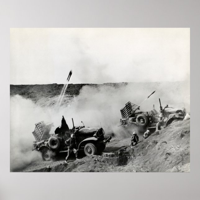 WWII US Marine truck mounted rockets, Iwo Jima Poster (Front)