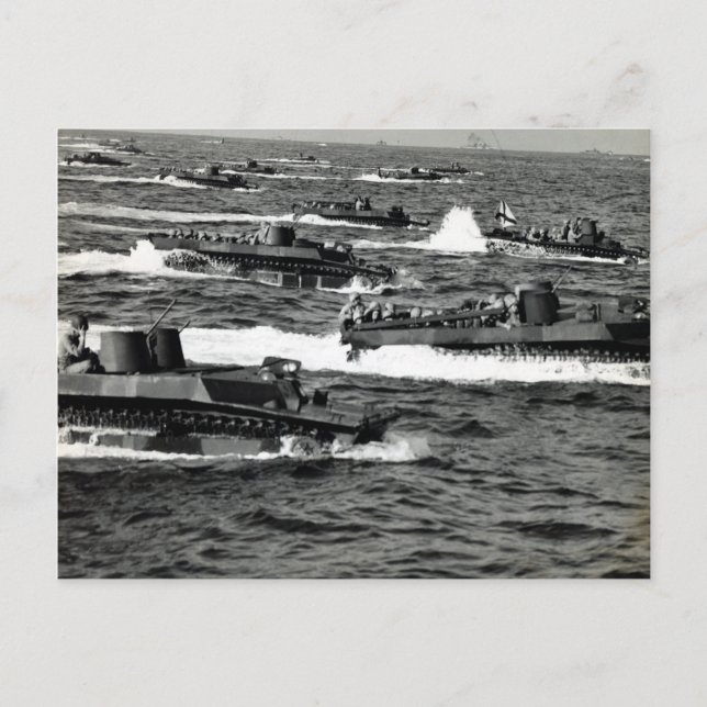 WWII US Marines invade Iwo Jima Postcard (Front)