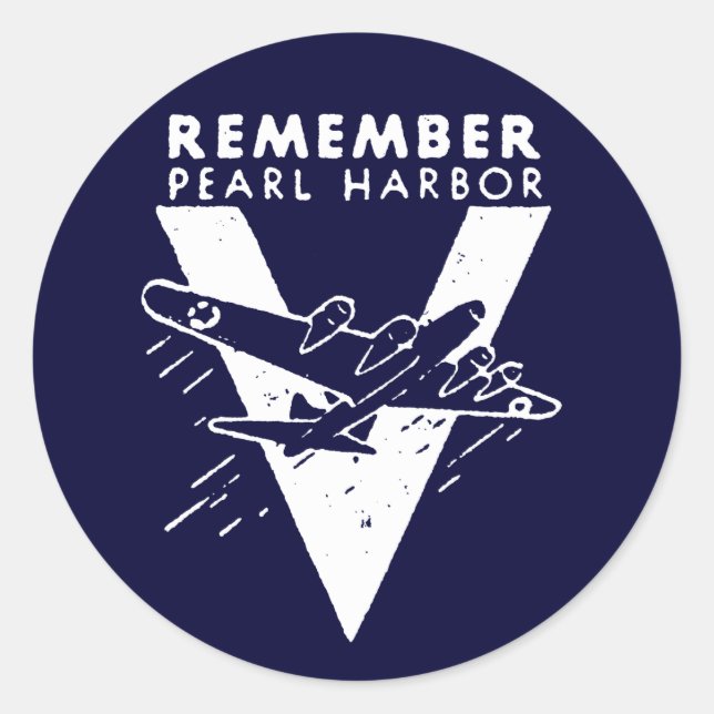 WWII White Remember Pearl Harbor Classic Round Sticker (Front)