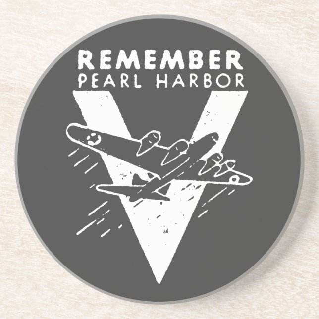 WWII White Remember Pearl Harbor Drink Coaster (Front)