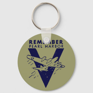 WWII White Remember Pearl Harbor Keychain