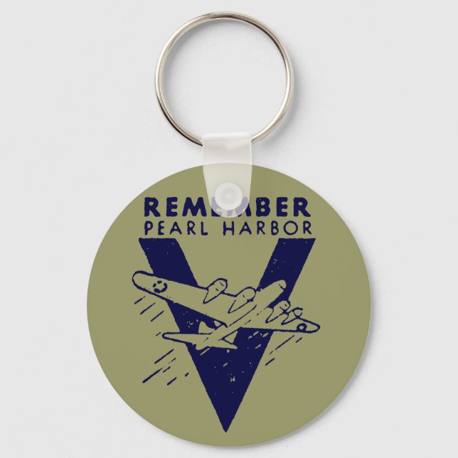 WWII White Remember Pearl Harbor Keychain (Front)