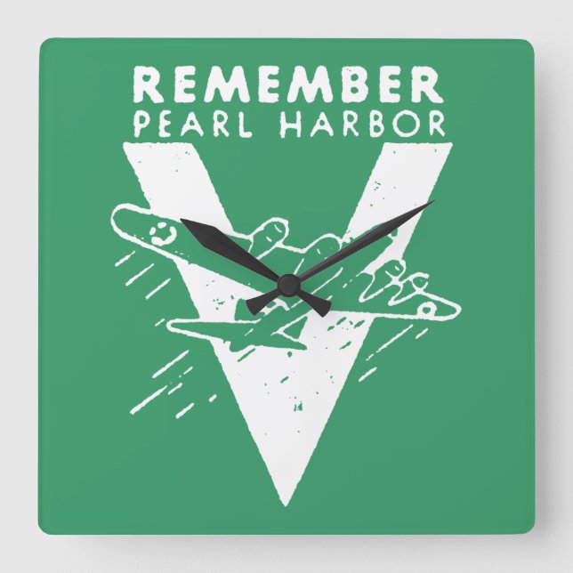 WWII White Remember Pearl Harbor Square Wall Clock (Front)