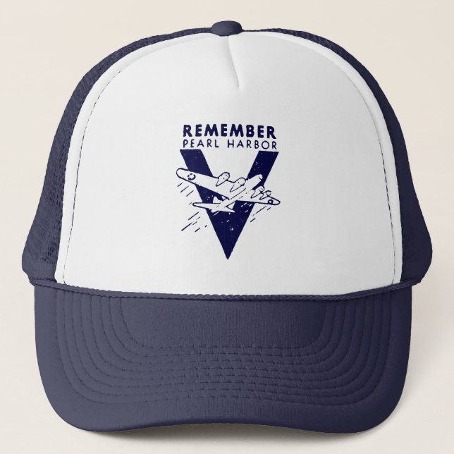 WWII White Remember Pearl Harbor Trucker Hat (Front)