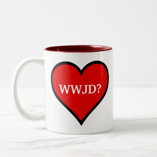 WWJD Heart Two-Tone Coffee Mug (Left)