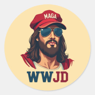 WWJD – Republican Jesus in MAGA Hat Classic Round Sticker