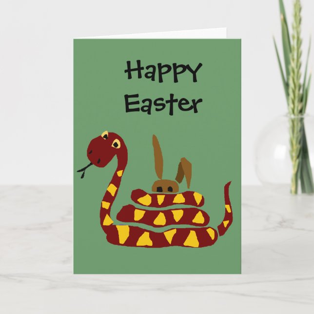 WX- Funny Snake Squeezing Rabbit Cartoon Holiday Card (Front)