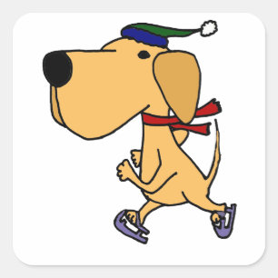 WY- Funny Labrador Dog Ice Skating Square Sticker
