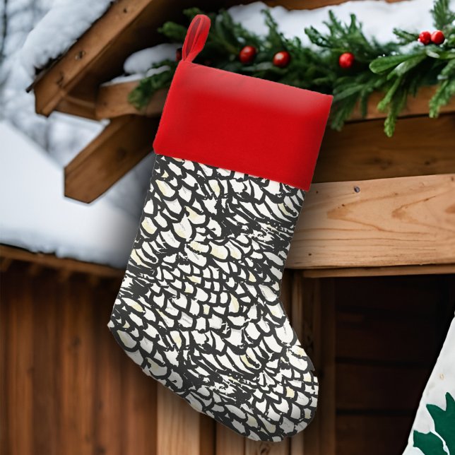 Wyandotte Chicken Feather Black & White Poultry Christmas Stocking (Rustic Christmas stocking with Wyandotte chicken feather design, perfect for farm-inspired décor.)