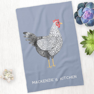 Wyandotte Chicken Fun Personalized Watercolor Kitchen Towel