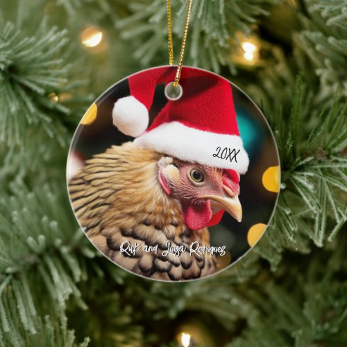 Wyandotte Chicken Wearing Santa Hat Christmas Ceramic Ornament