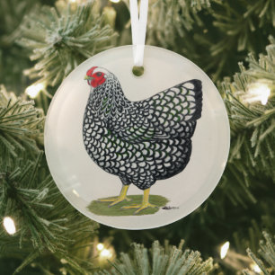 Wyandotte: Silver-laced Hen Glass Ornament
