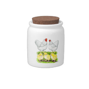 Wyandotte White Chicken Family Candy Jar