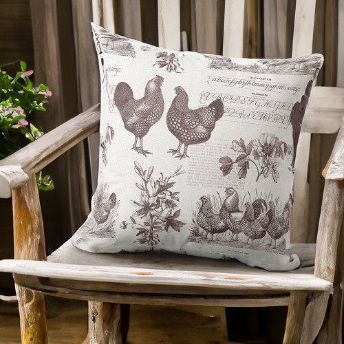Wyandottes Chicken and Rooster Vintage Toile Throw Pillow