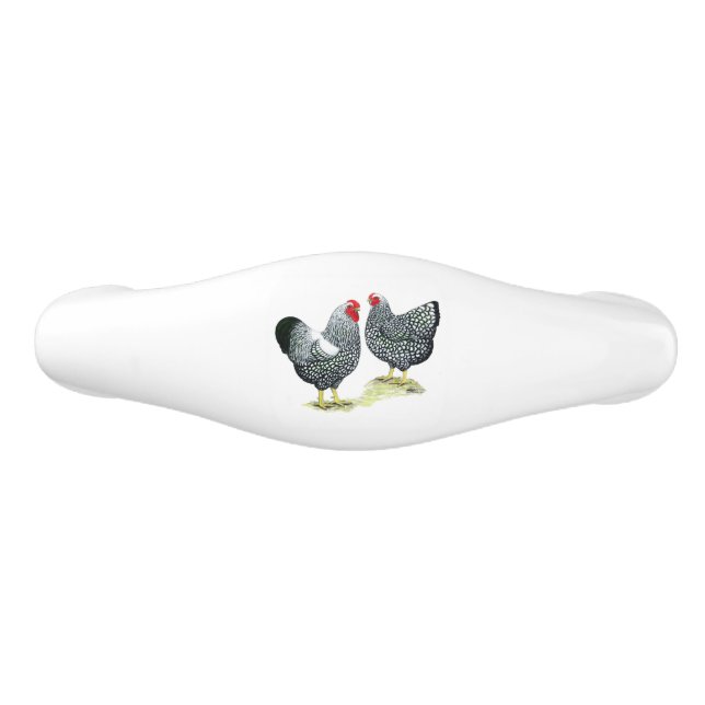Wyandottes Silver-laced Pair Ceramic Drawer Pull (Front)