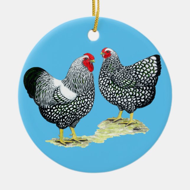 Wyandottes Silver-laced Pair Ceramic Ornament (Front)