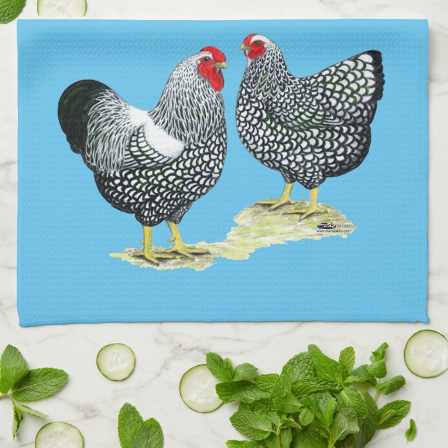 Wyandottes Silver-laced Pair Kitchen Towel (Folded)