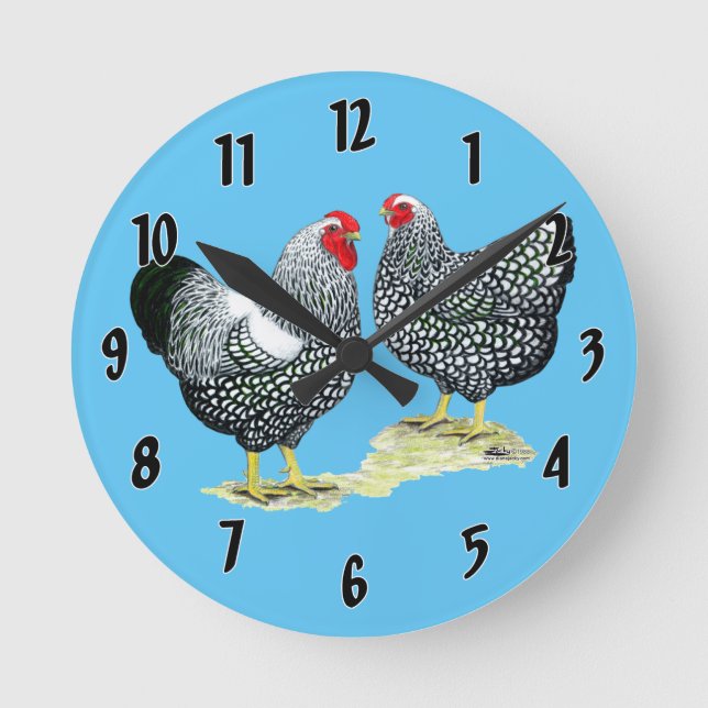 Wyandottes Silver-laced Pair Round Clock (Front)