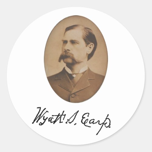 Wyatt Earp Portrait and Signature Classic Round Sticker