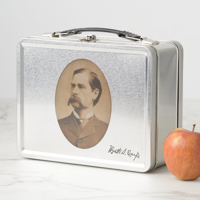 Wyatt Earp Portrait and Signature Metal Lunch Box (In Situ)